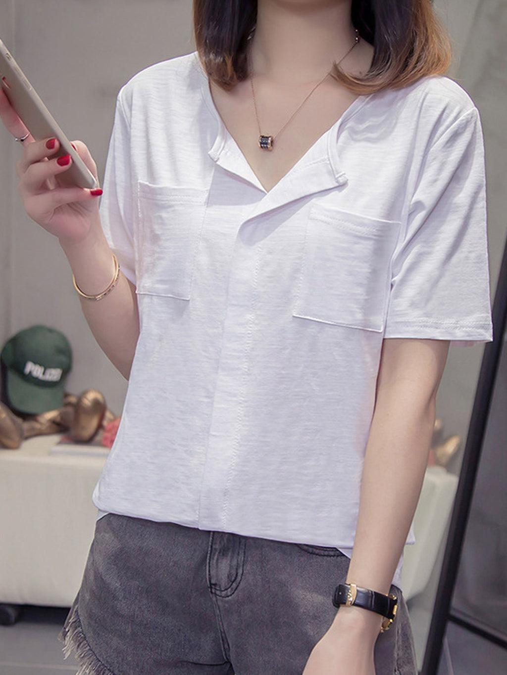 Women Fashion Round Neck Casual Top
