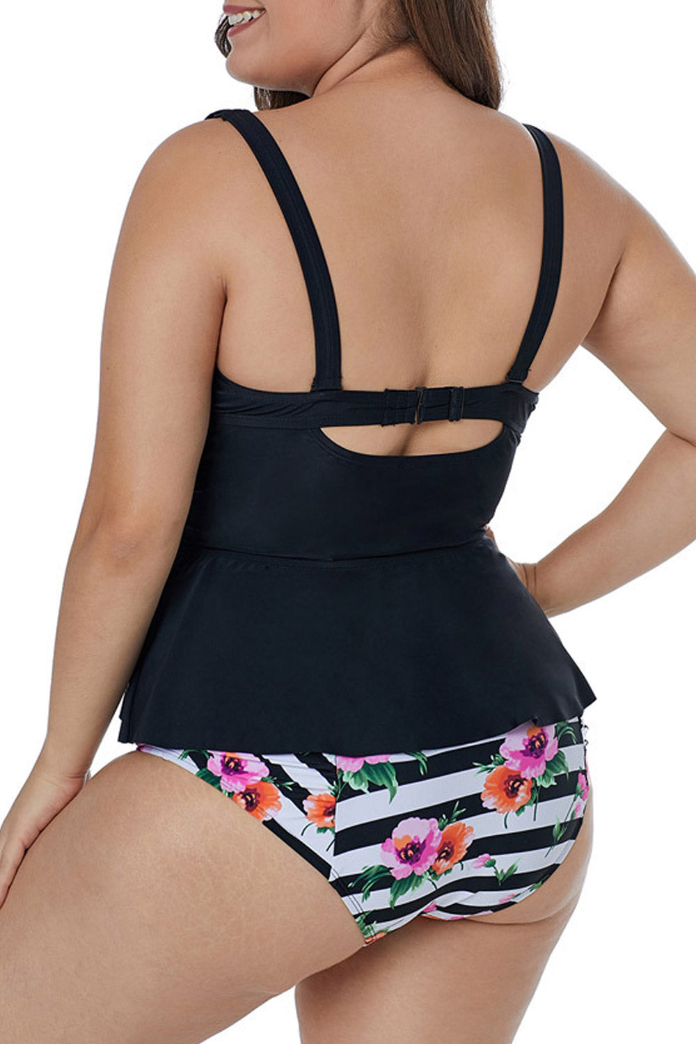 Women Two Piece Solid Top Printed Panty Swim Set