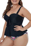 Women Two Piece Solid Top Printed Panty Swim Set