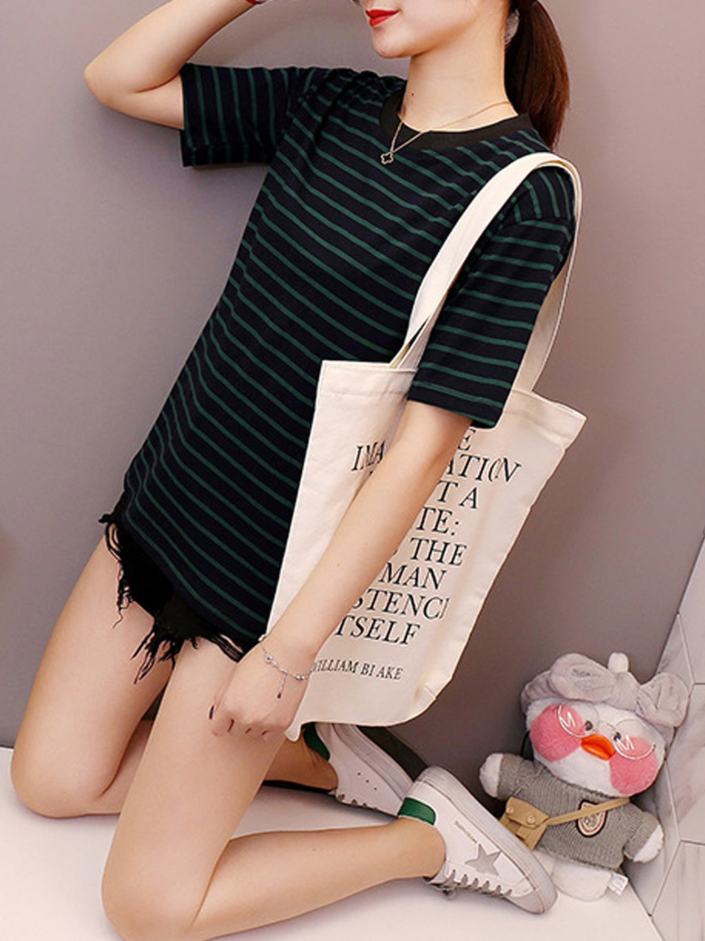 Women High Neck Sriped Comfortable T-Shirt