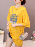 Women Loose Elbow Sleeve Graphic Casual Top