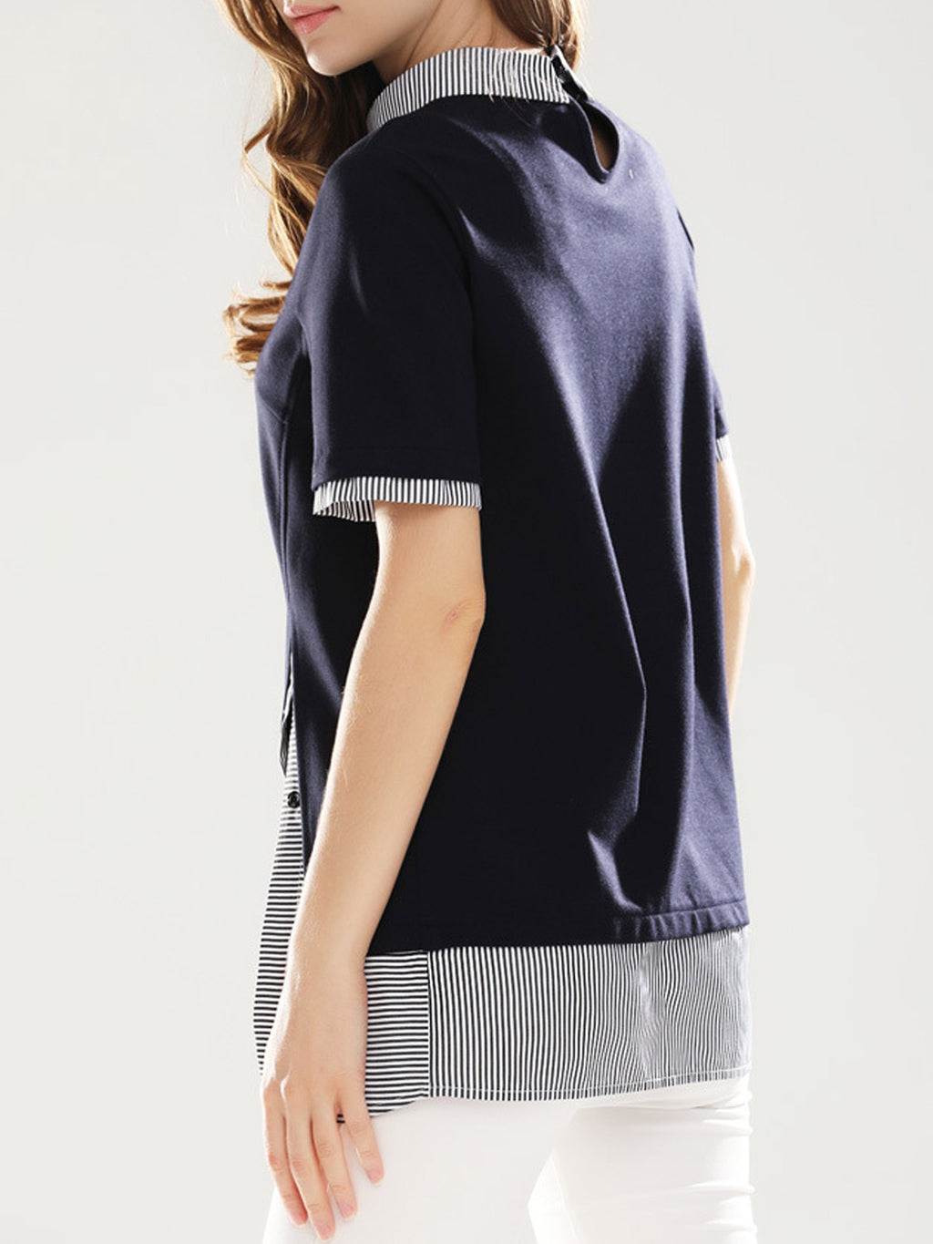 Women Striped Collar Neck Loose Top