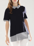 Women Striped Collar Neck Loose Top