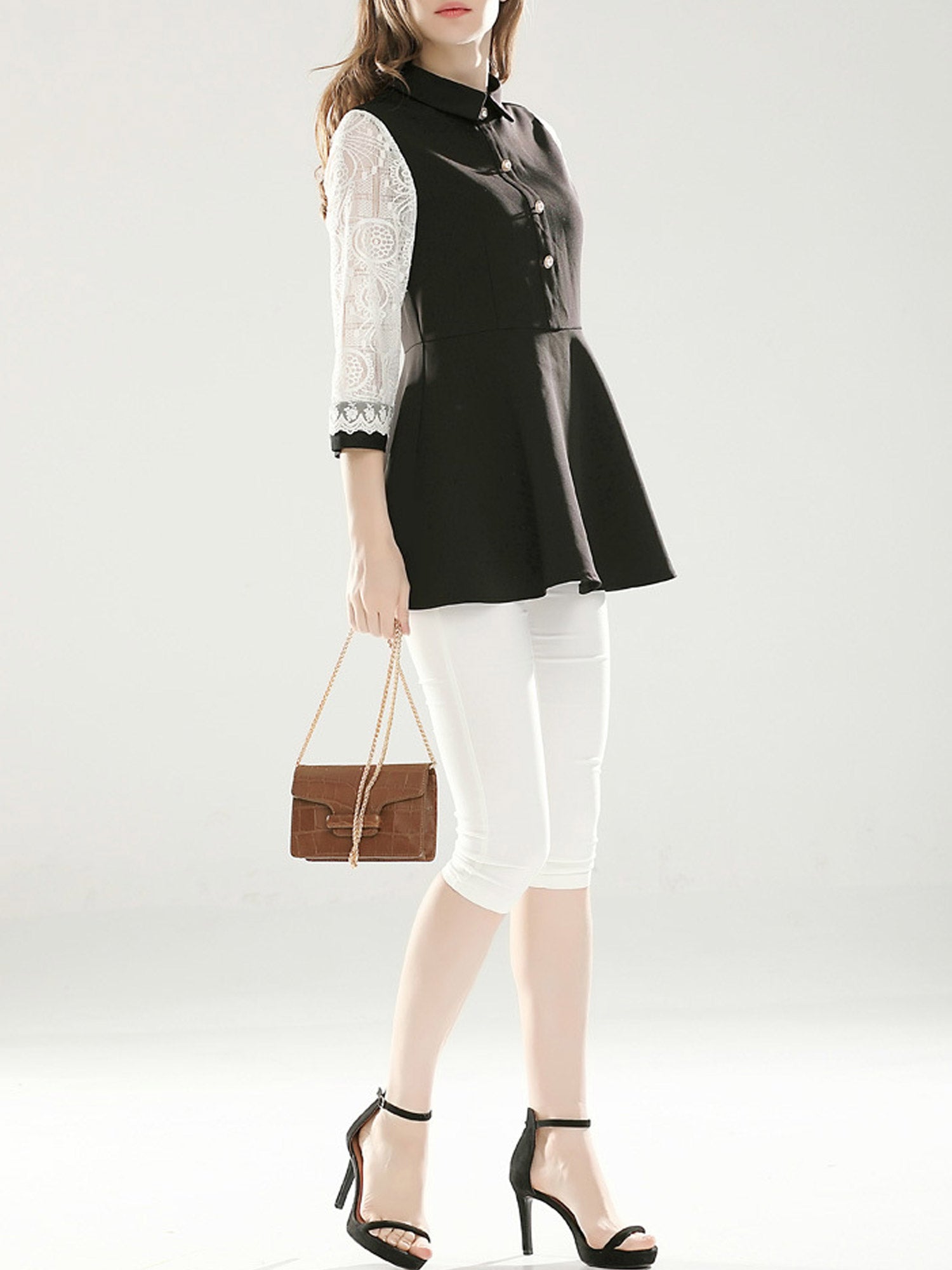 Women Collar Neck Lace Decorated Shirt