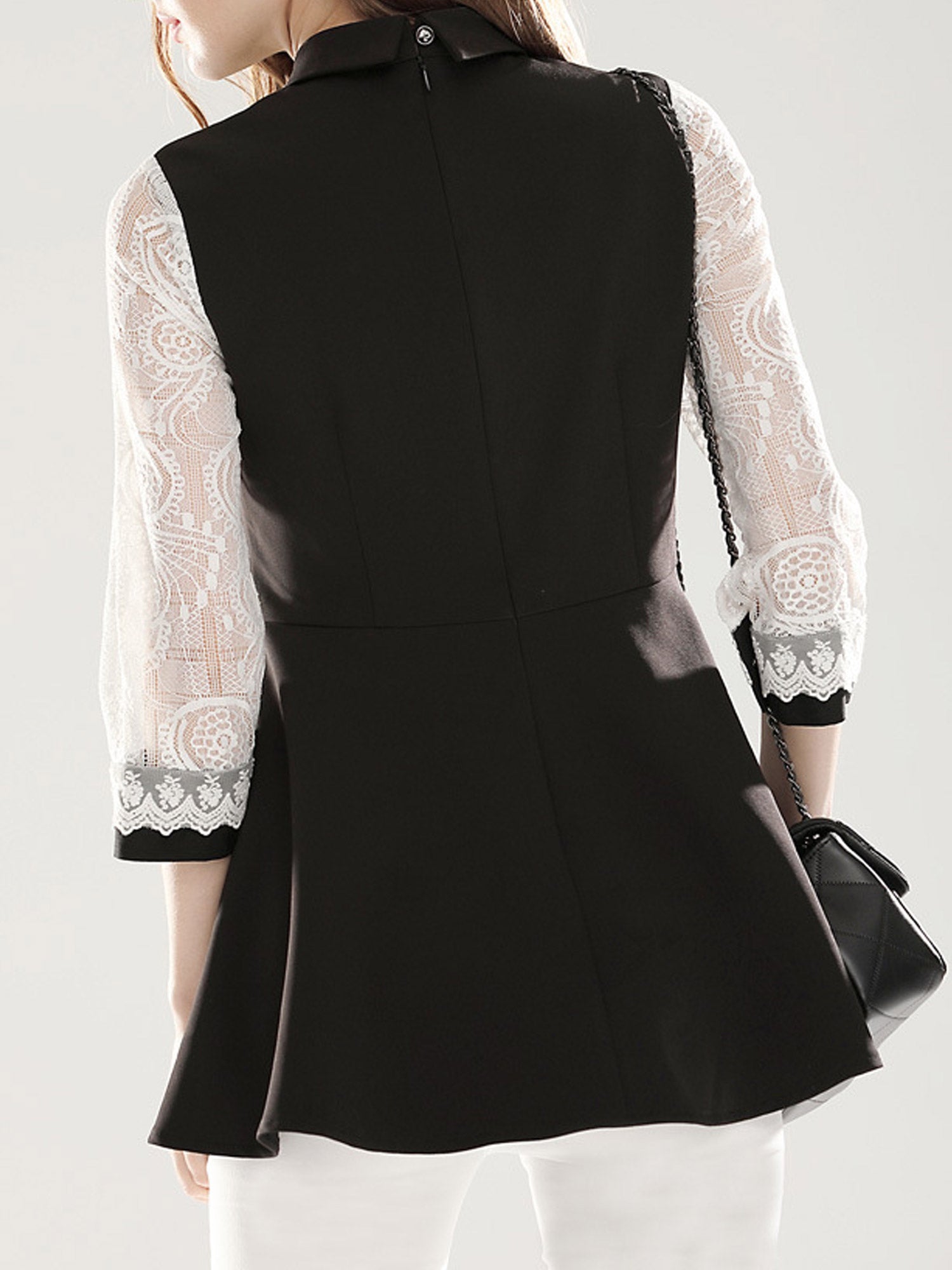 Women Collar Neck Lace Decorated Shirt