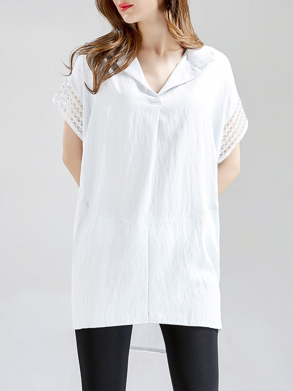 Women Lace Short Sleeve Loose Top