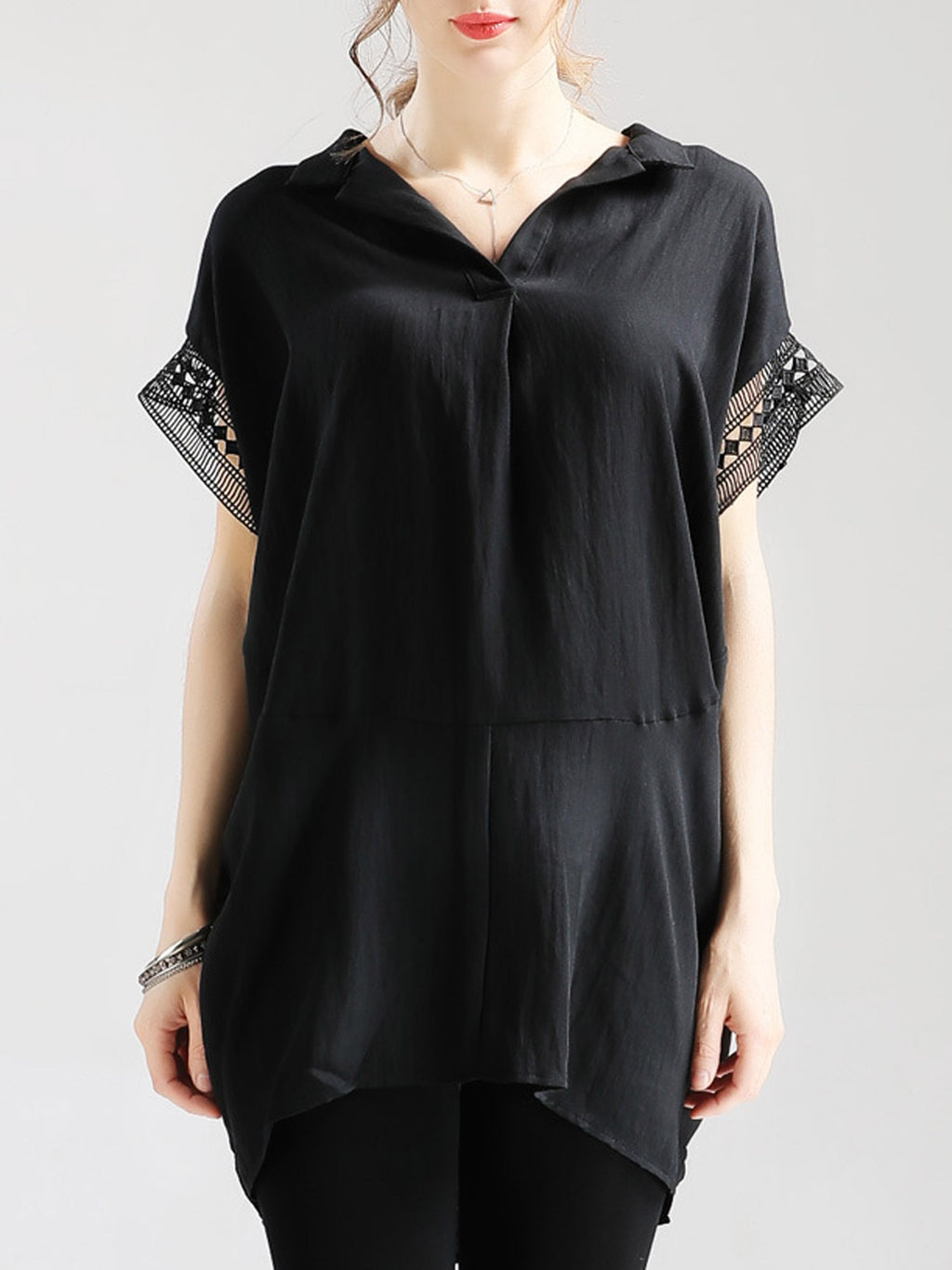 Women Lace Short Sleeve Loose Top