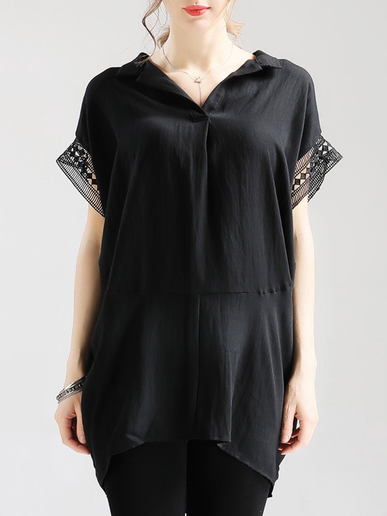Women Lace Short Sleeve Loose Top
