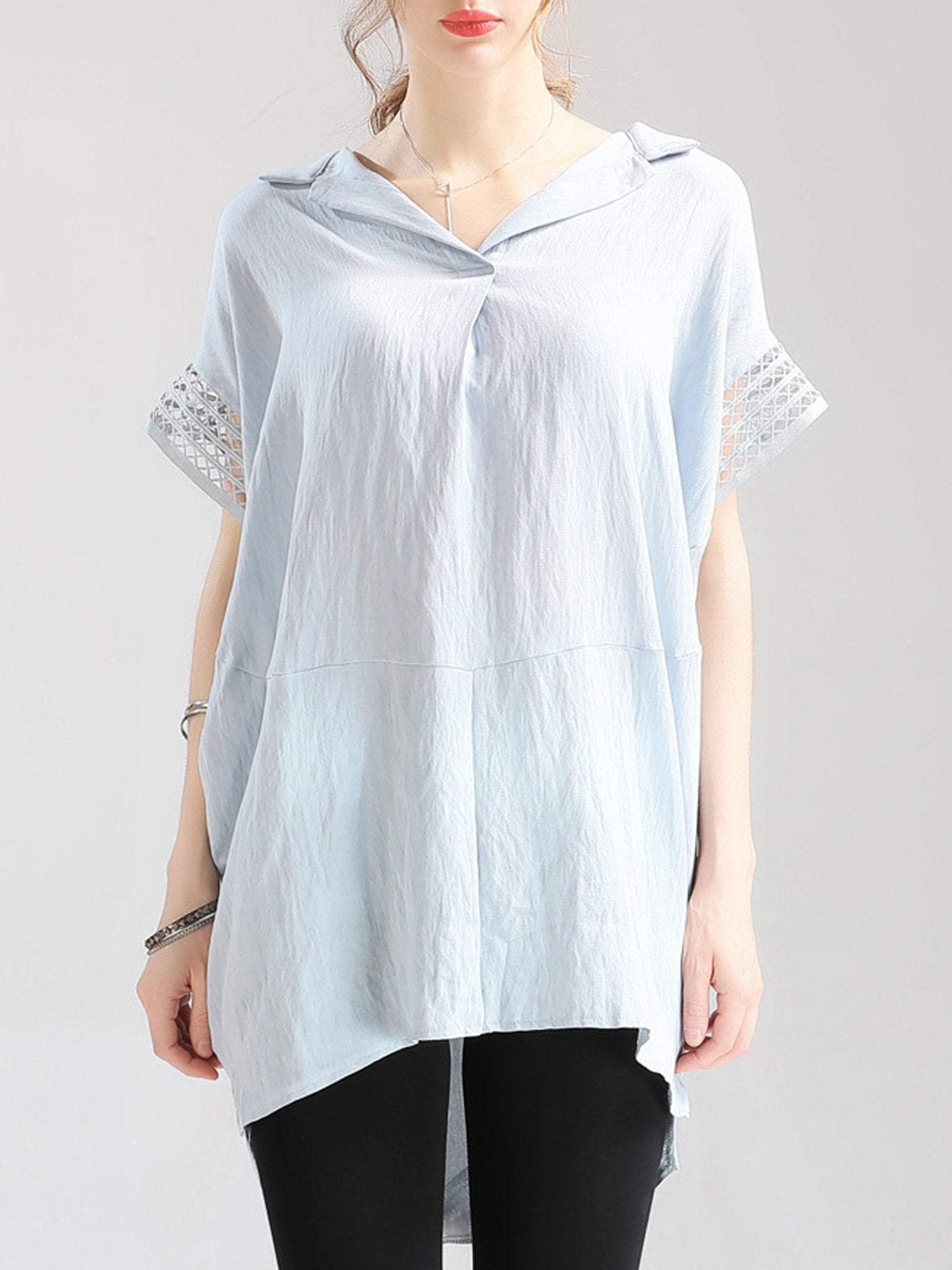 Women Lace Short Sleeve Loose Top