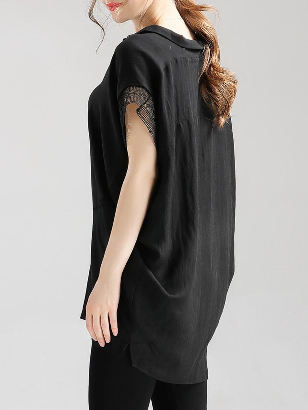 Women Lace Short Sleeve Loose Top