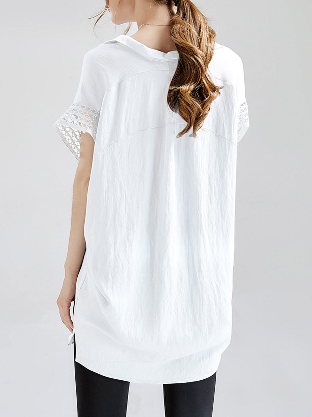 Women Lace Short Sleeve Loose Top