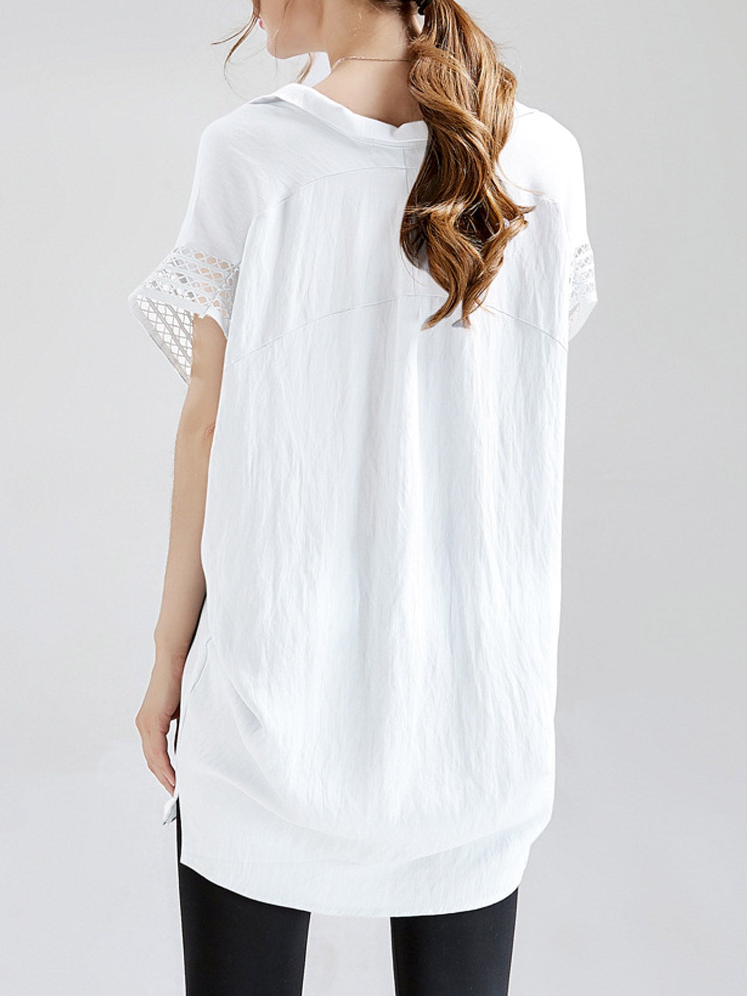 Women Lace Short Sleeve Loose Top