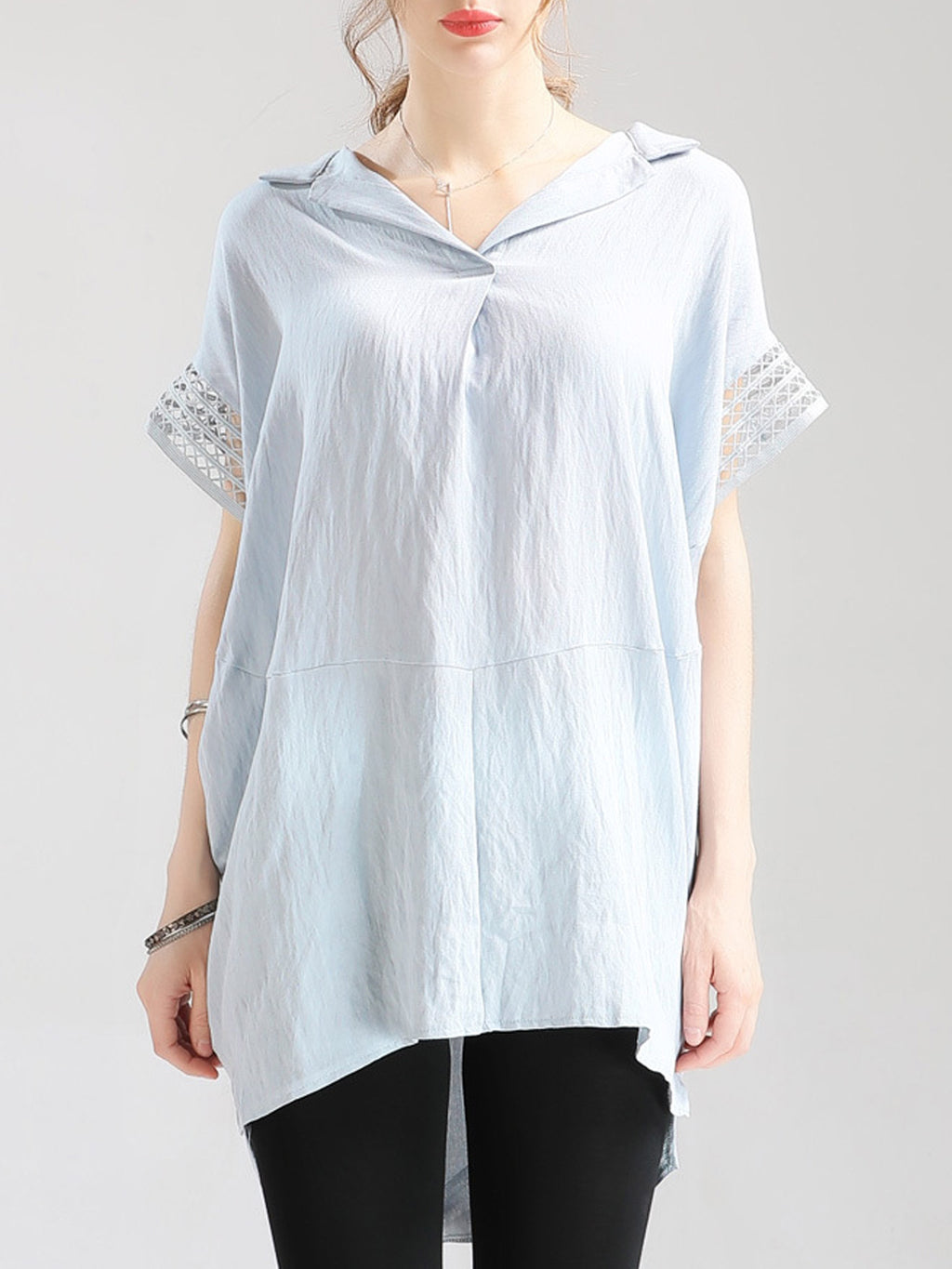 Women Lace Short Sleeve Loose Top