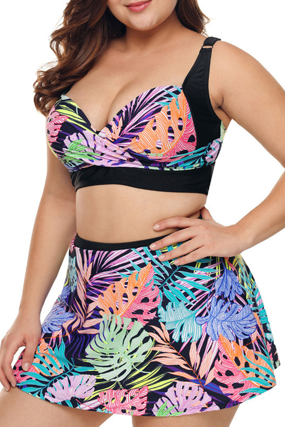 Women Adjustable Bikini Printed Skirt Swim Set
