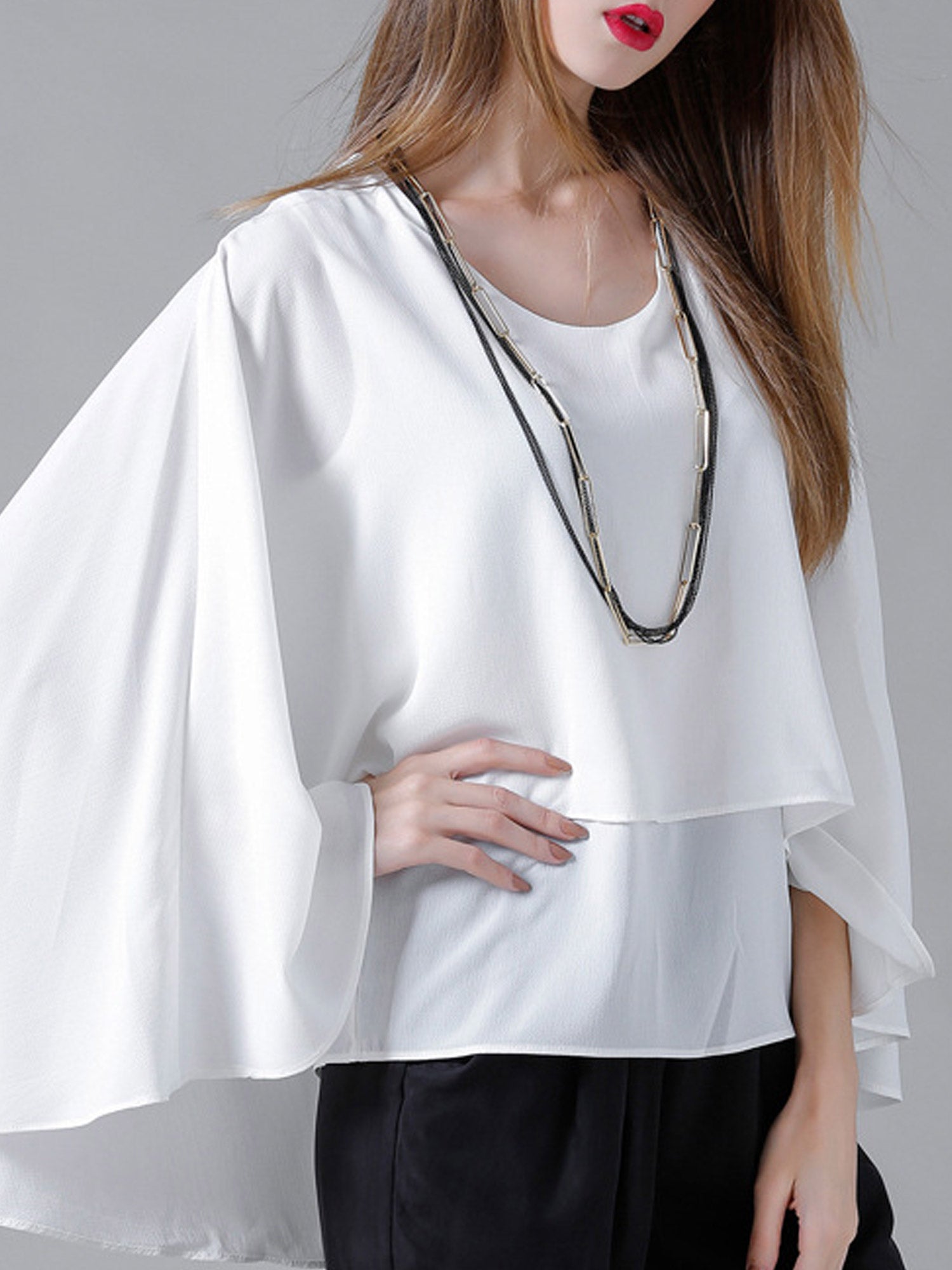 Women Loose Doube Layered Chiffon Blouse