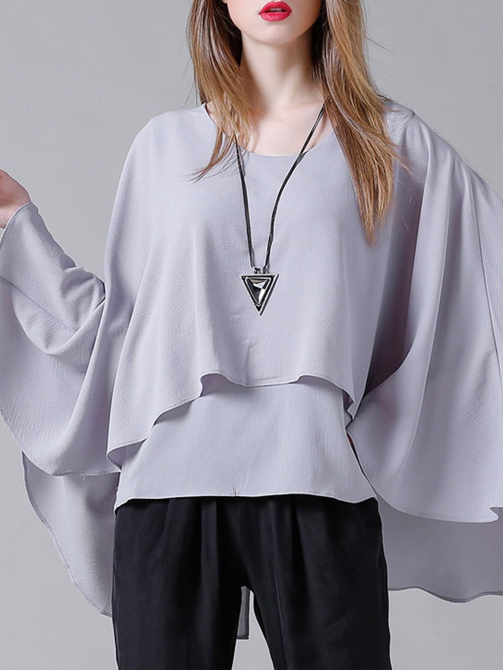Women Loose Doube Layered Chiffon Blouse