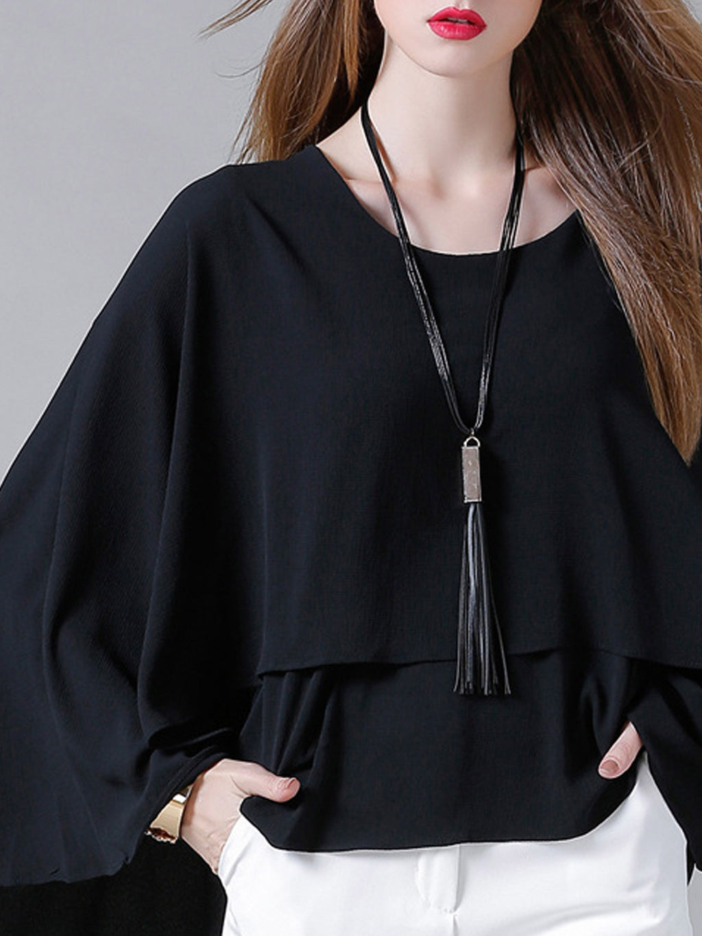 Women Loose Doube Layered Chiffon Blouse