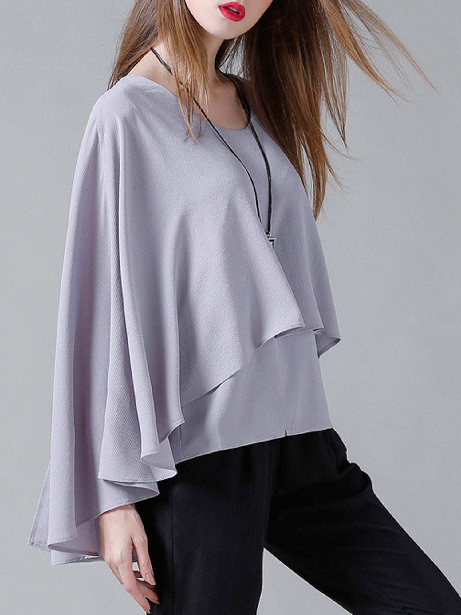 Women Loose Doube Layered Chiffon Blouse