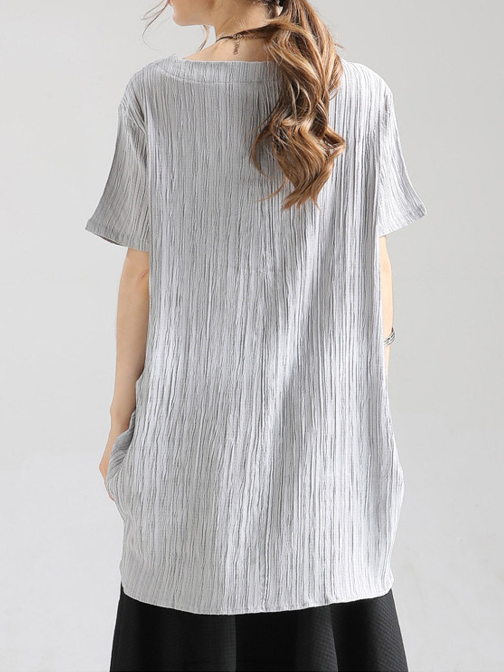 Women Round Neck High Low Hem Stylish Top