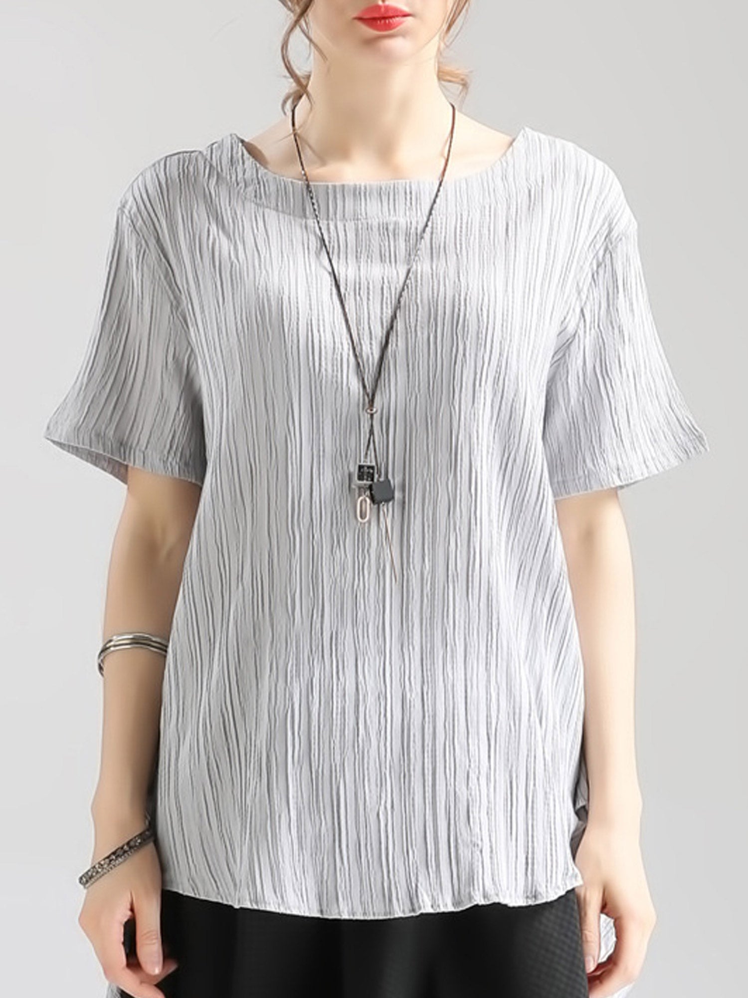 Women Round Neck High Low Hem Stylish Top