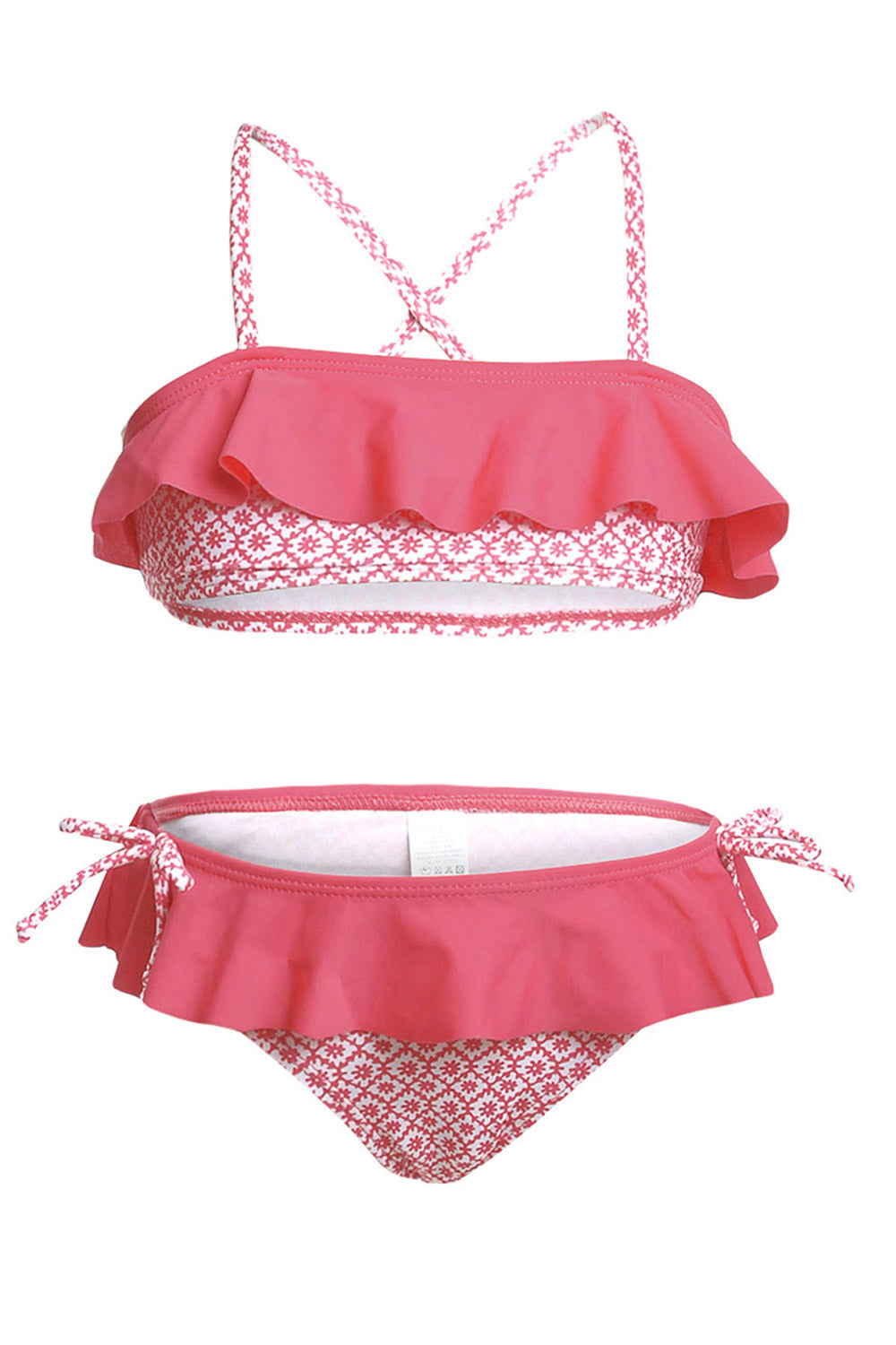 Kids Girls Cross Strap Printed Swimwear Set