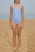 Kids Girls Square Neck Striped One Piece Swimwear