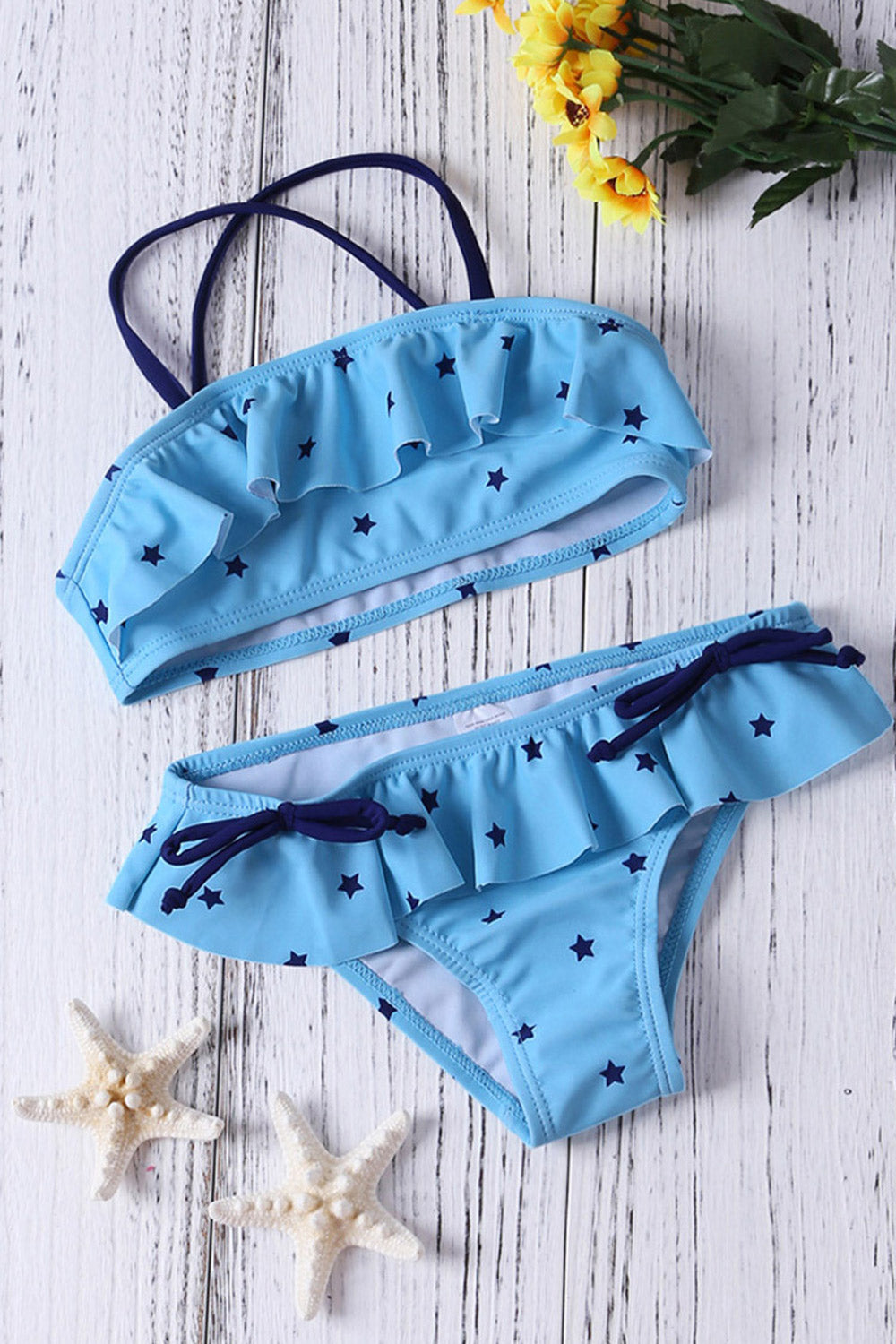 Kids Girls Star Printed Ruffled Bathing Suit