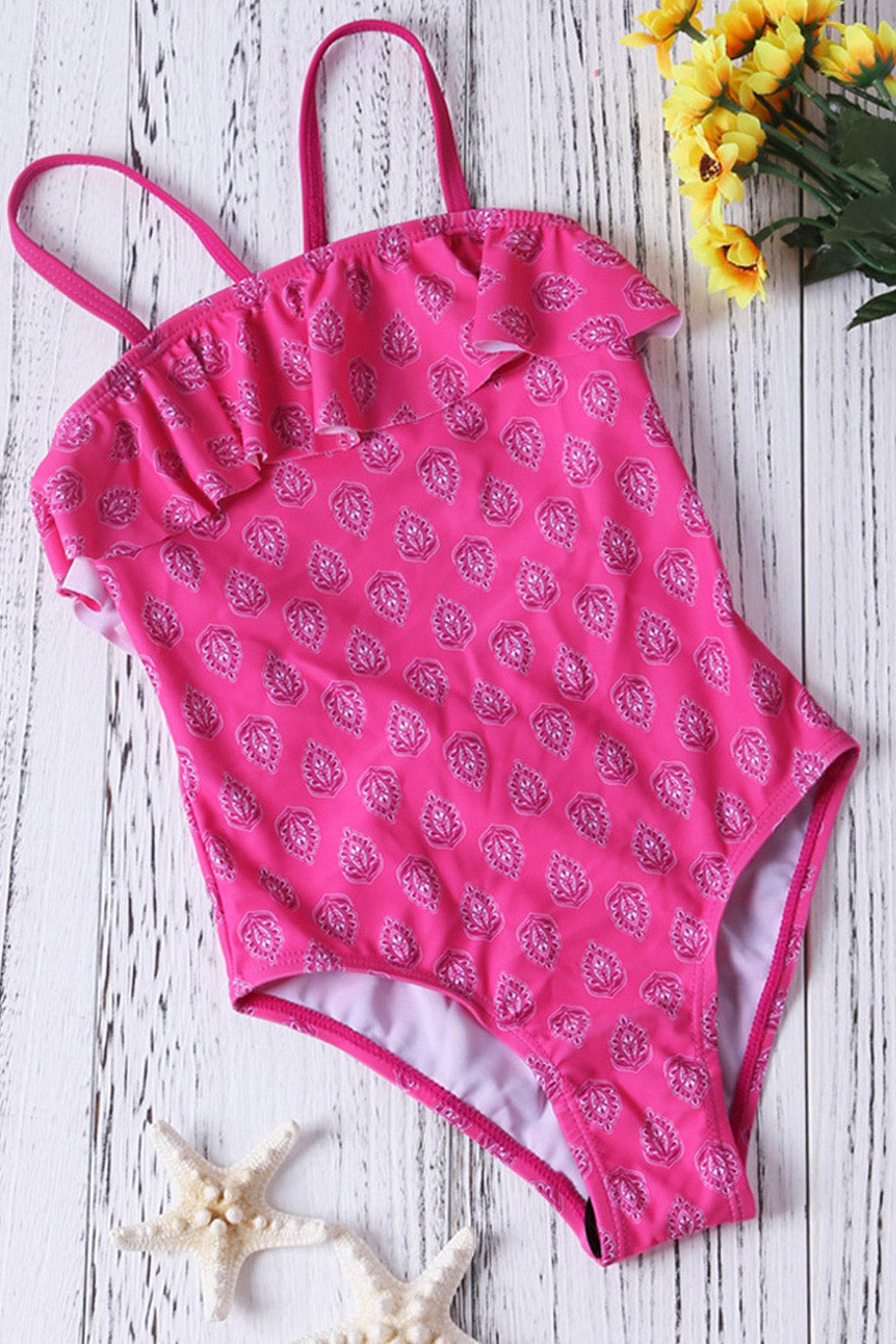 Kids Girls Ruffled Strap Neck One Piece