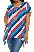 Women Striped Irregular Hem Casual Top