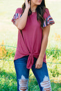 Women Ruffled Short Sleeve Tie Hem Stylish Blouse
