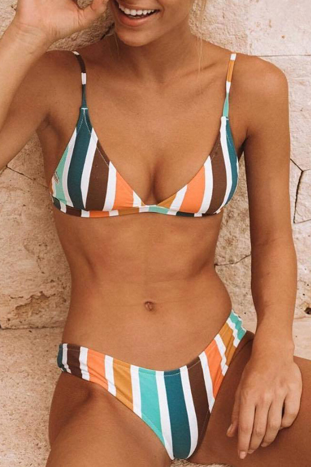 Women Thick Striped Attractive Beach Swimsuit