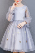 Kids Girls Round Neck Flower Lace Occasional Dress