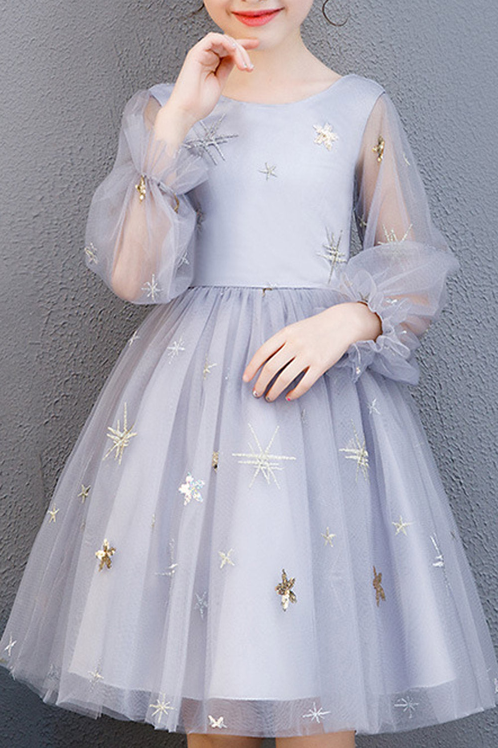 Kids Girls Round Neck Flower Lace Occasional Dress