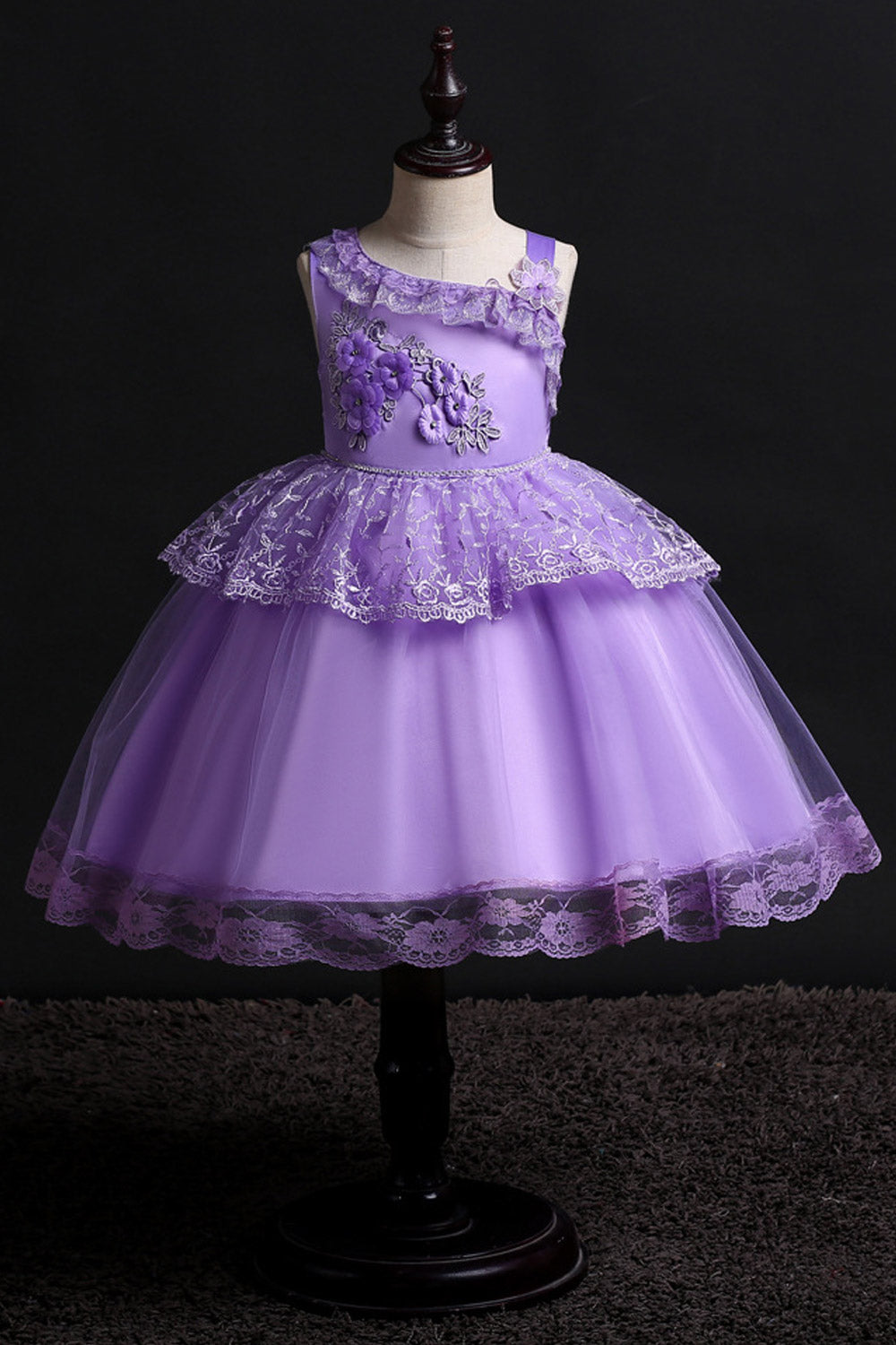 Kids Girls Crochet Lace Ball Gown Skirt Wedding Dress