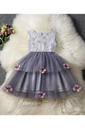 Kids Girls Embroidered Lace Mesh Skirt Fancy Dress