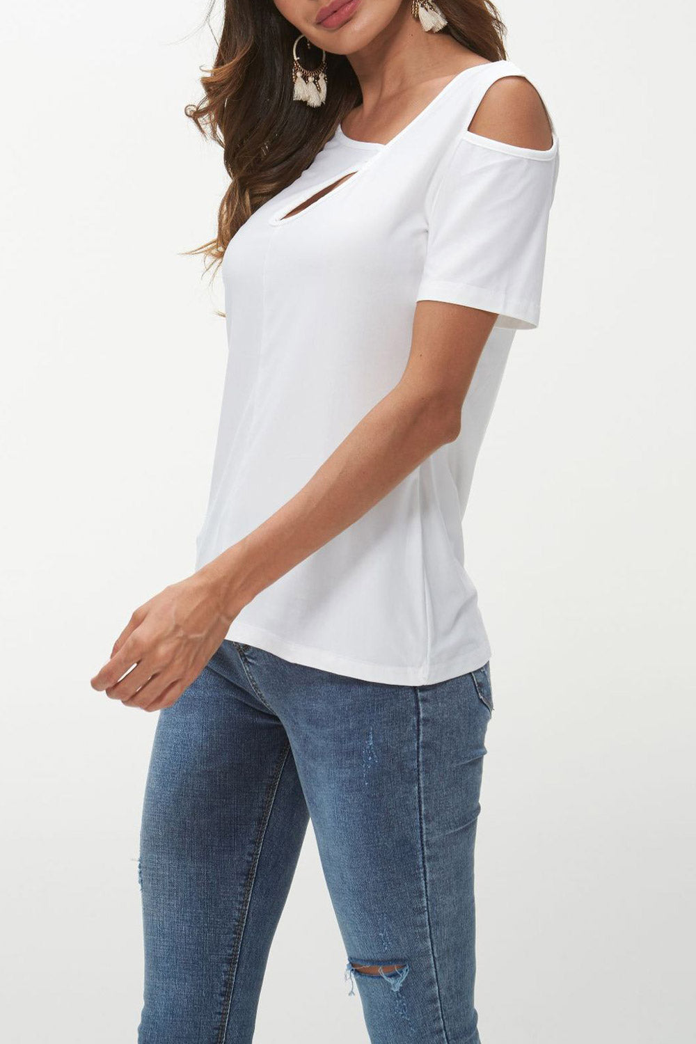 Women Keyhole Neck Solid Pattern Fashion Top