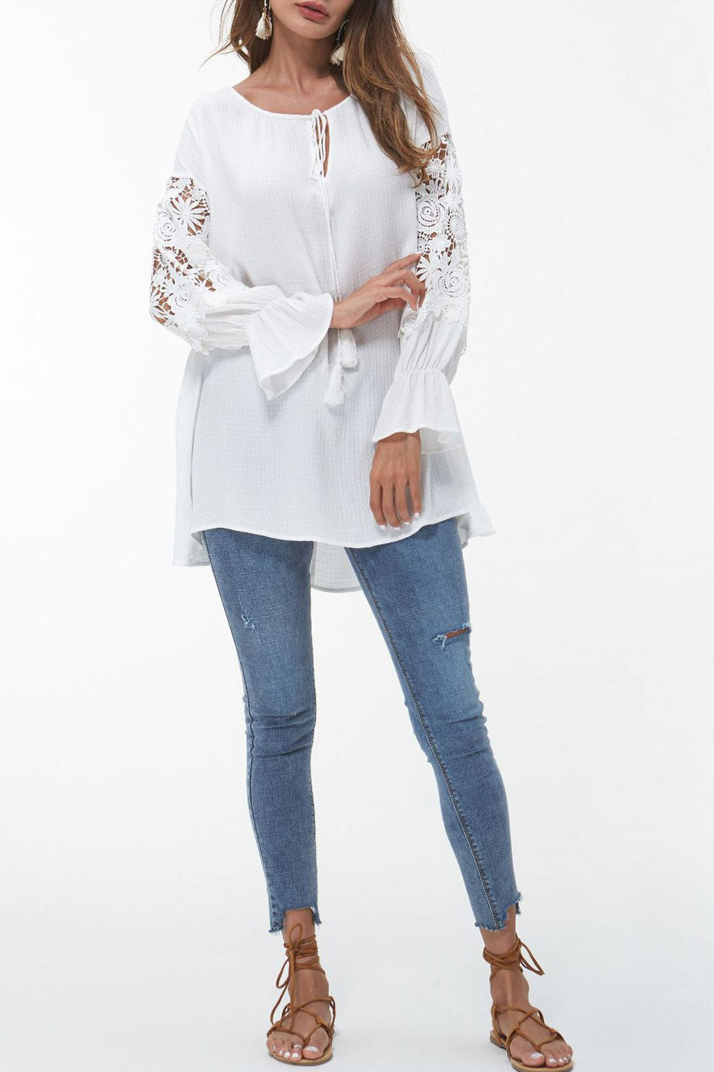 Women Keyhole Strap Neck Loose Casual Top