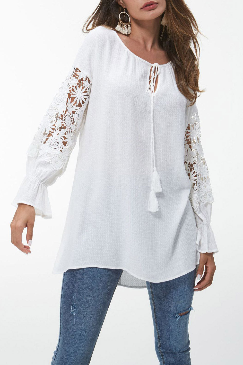 Women Keyhole Strap Neck Loose Casual Top