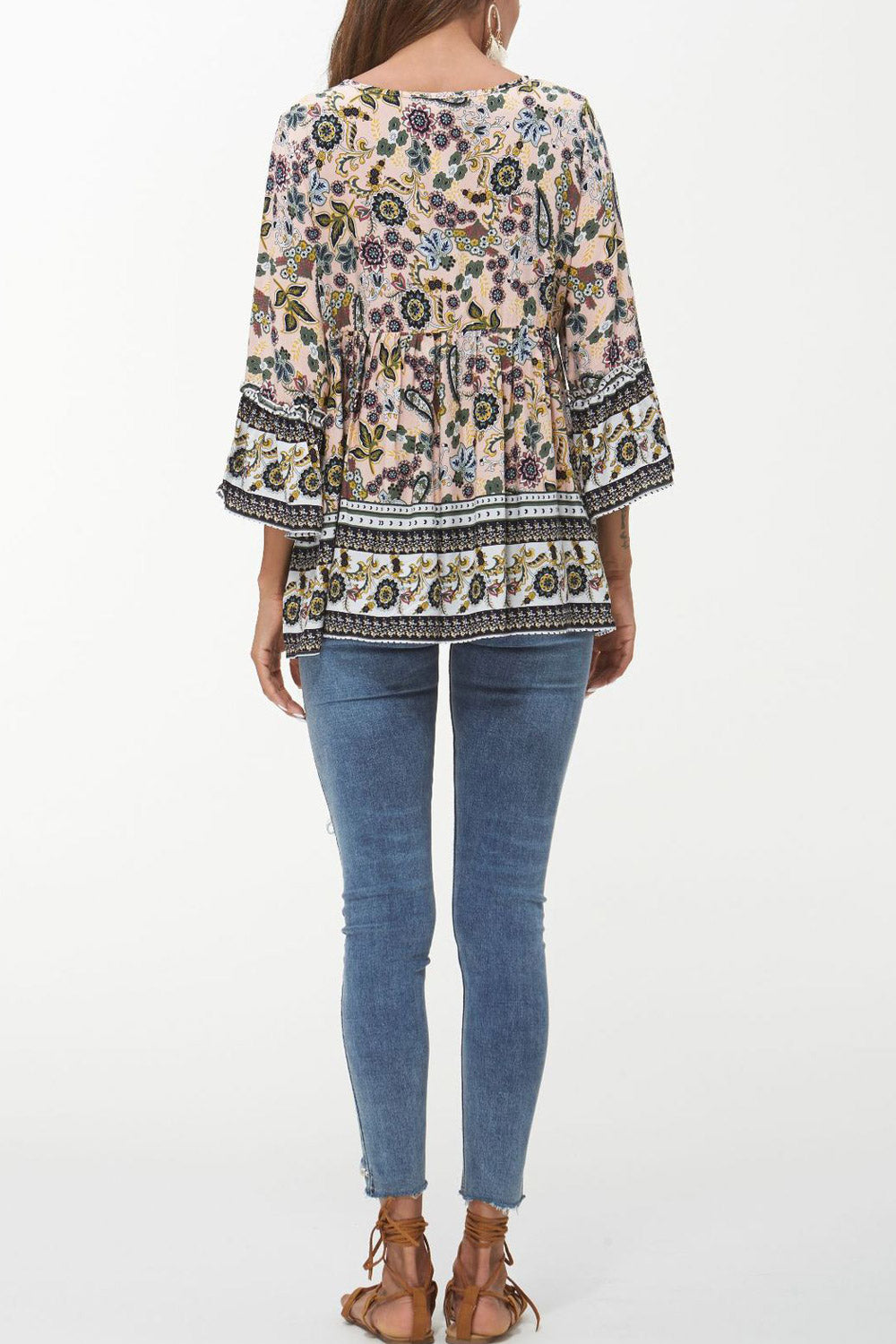 Women Printed Attractive Keyhole Bell Sleeve Top