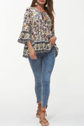 Women Printed Attractive Keyhole Bell Sleeve Top