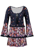 Women Tassel Lace Printed Long Sleeved Top