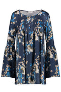 Women Floral Printed Trumpet Sleeve Fashion Top