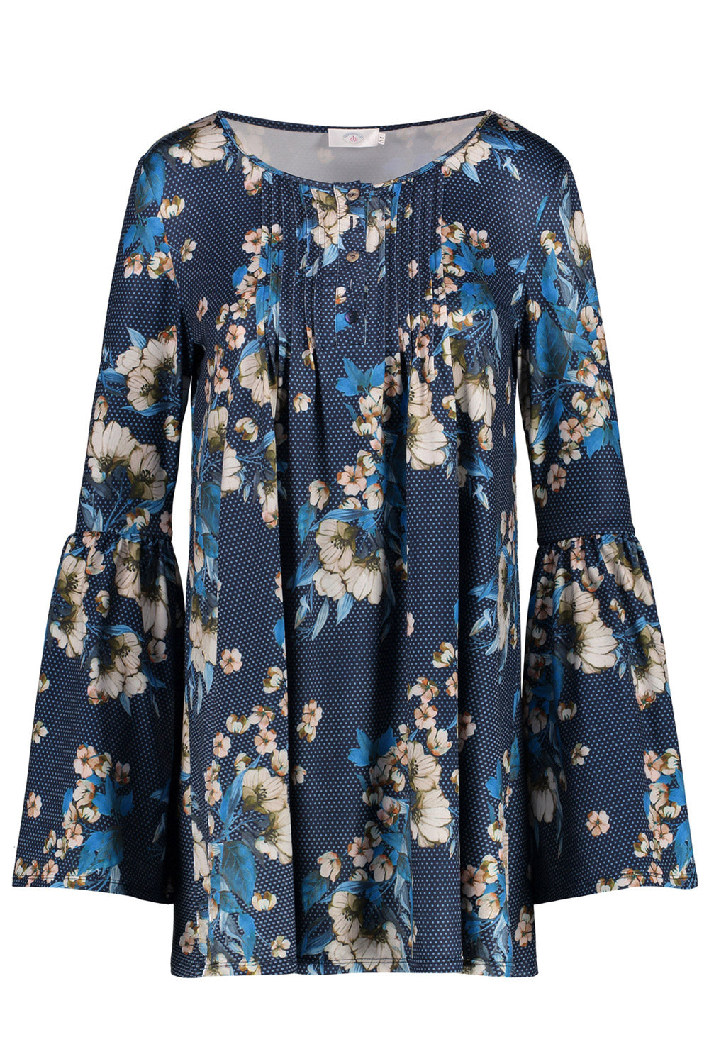 Women Floral Printed Trumpet Sleeve Fashion Top