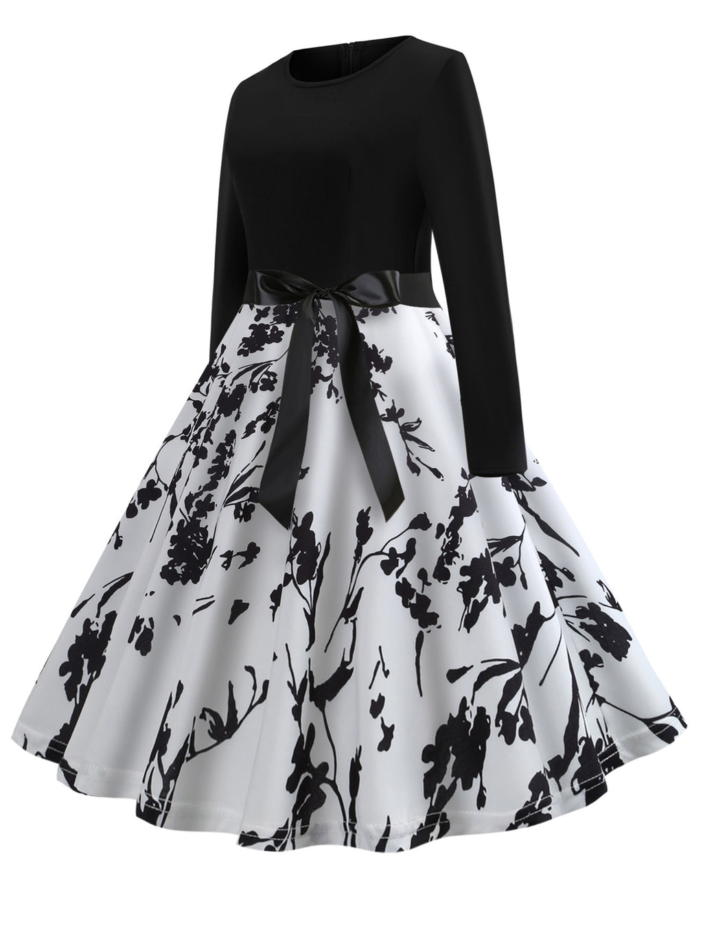 Women Beautiful Floral Decoration Swing Skirt Waist Belt Dress