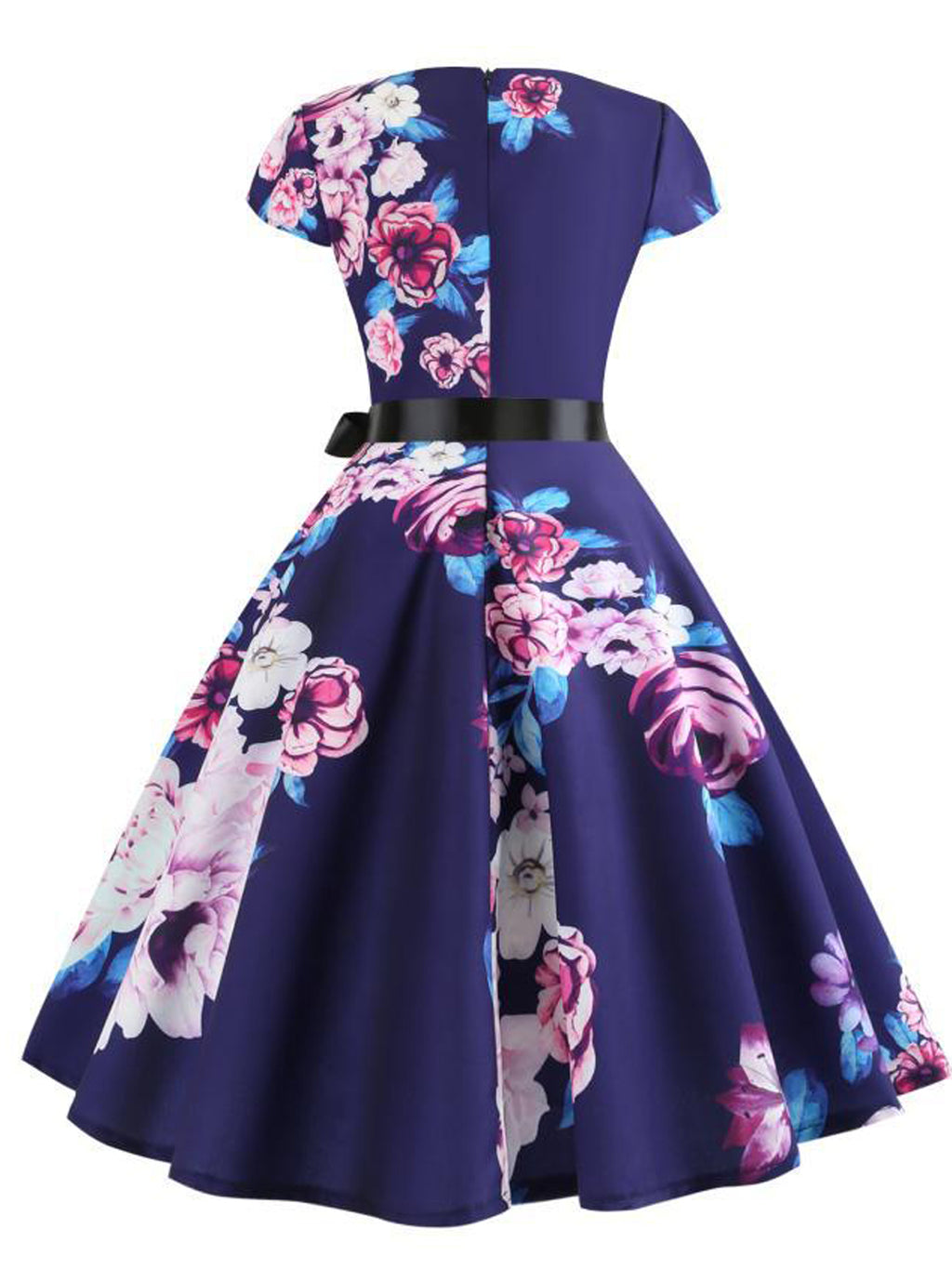 Women Printed Pattern Round Neck Slim Fit Dress