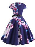 Women Printed Pattern Round Neck Slim Fit Dress