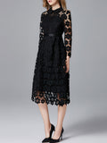 Women Peter Pan Neck Hollow Lace Party Dress