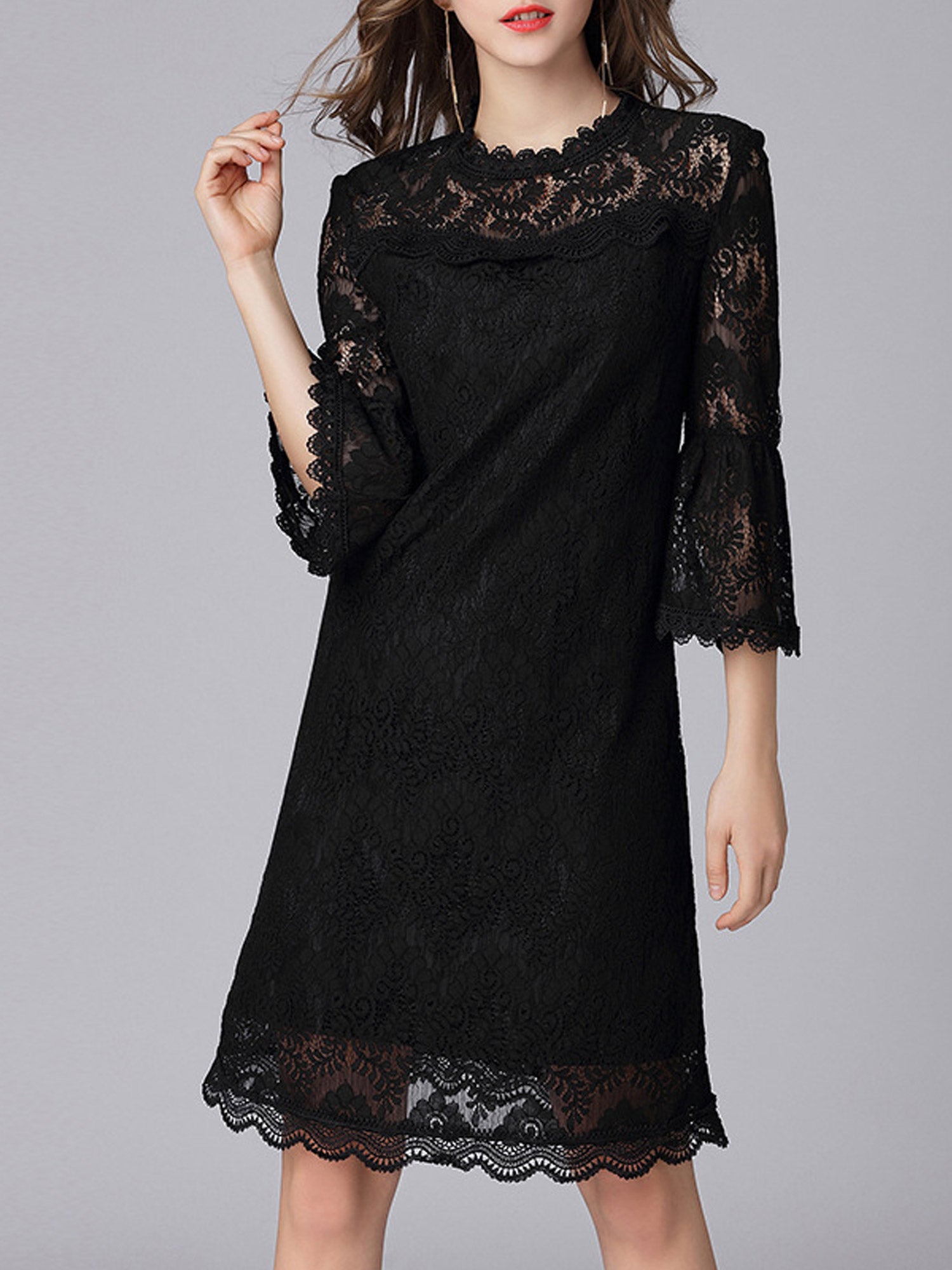 Women Trumpet Sleeve Loose Shift Dress
