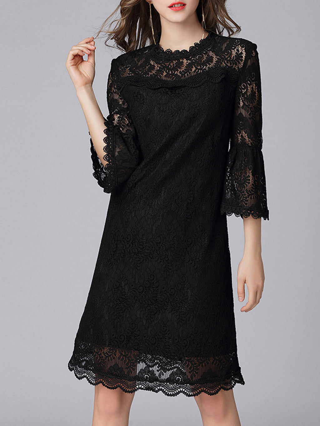 Women Trumpet Sleeve Loose Shift Dress