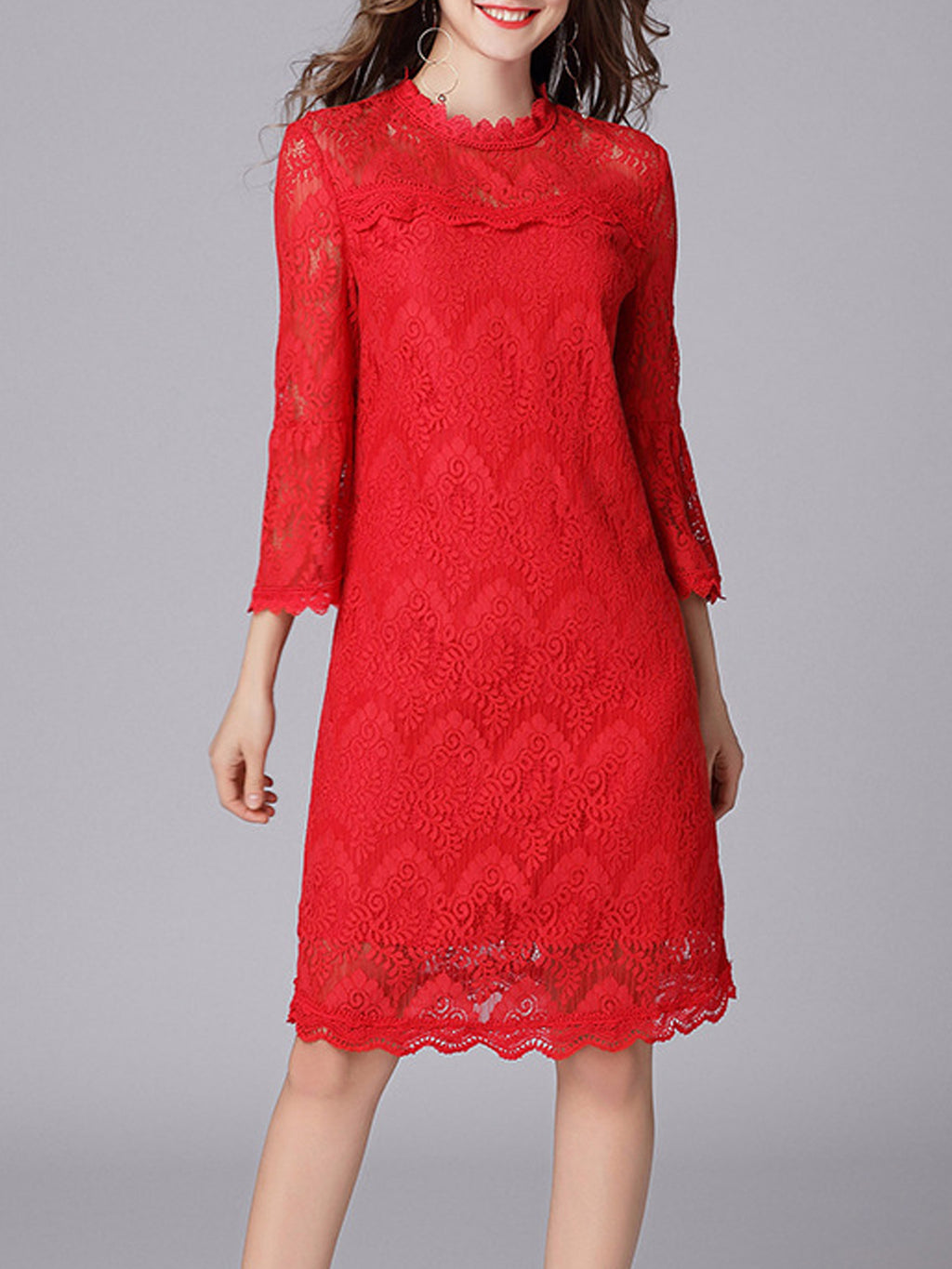 Women Trumpet Sleeve Loose Shift Dress